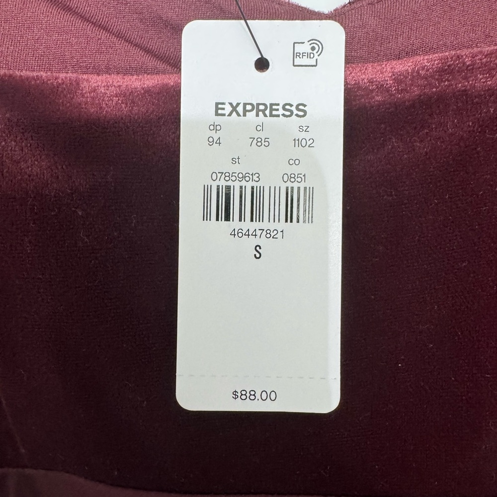 NWT, Satin & velvet wine colored lined silky spaghetti strap dress from Express - Picture 7 of 7